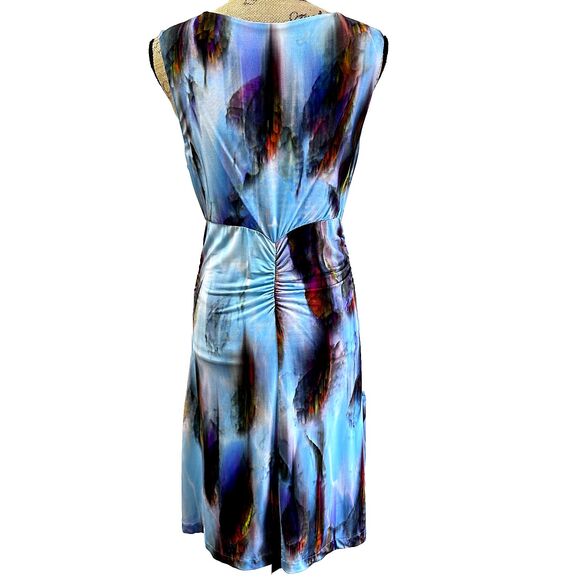 CREOLA Women A-Line Dress Sz 44/8 Multicolor Abstract Print Stretch V-Neck Italy - Picture 9 of 16